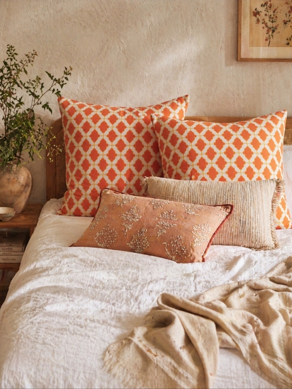 NWT Levtex Mackenzie Euro Shams Set 2 Orange Medallion Coastal Boho